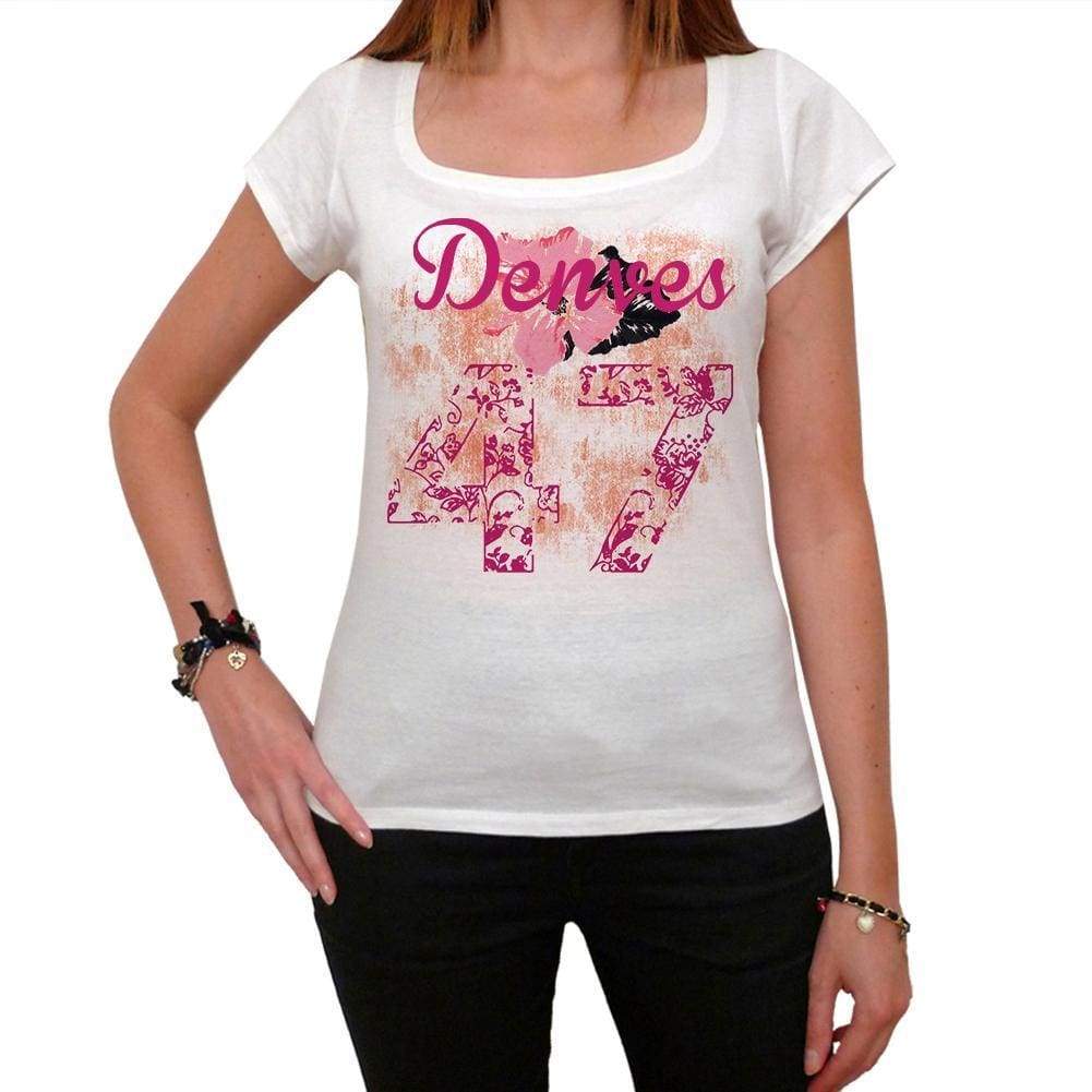 47 Denves City With Number Womens Short Sleeve Round White T-Shirt 00008 - White / Xs - Casual