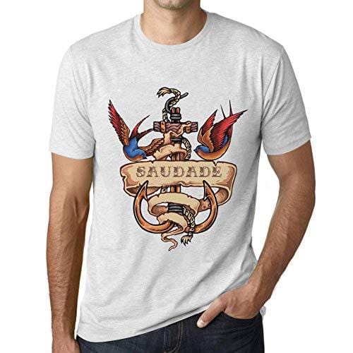 Ultrabasic - Homme T-Shirt Graphique Anchor Tattoo SAUDADE Blanc Chiné