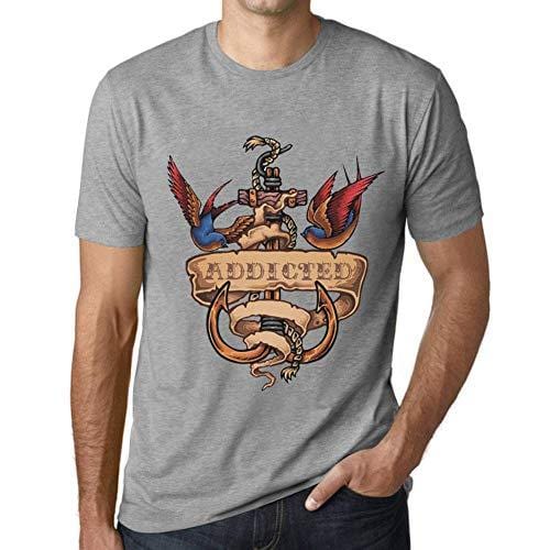Ultrabasic - Homme T-Shirt Graphique Anchor Tattoo Addicted Gris Chiné