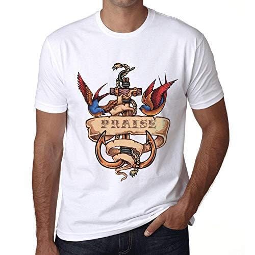 Ultrabasic - Homme T-Shirt Graphique Anchor Tattoo Praise Blanc