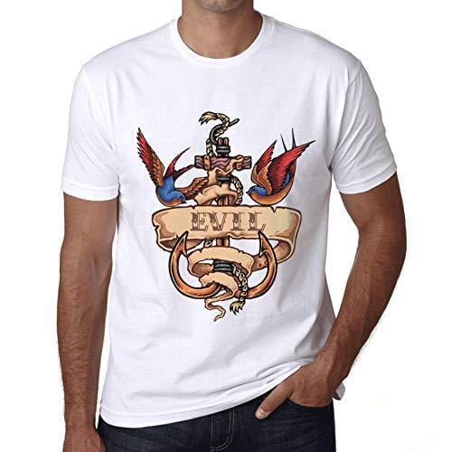 Ultrabasic - Homme T-Shirt Graphique Anchor Tattoo Evil Blanc