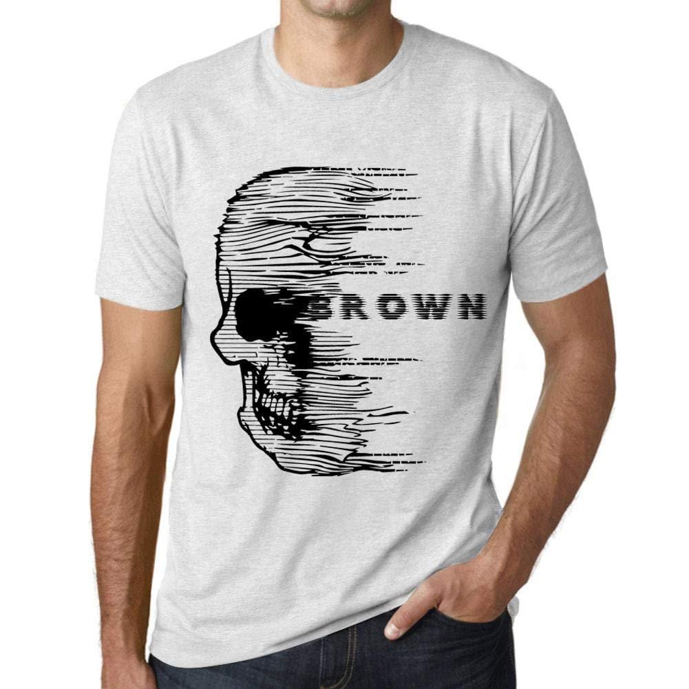 Herren T-Shirt Graphique Imprimé Vintage Tee Anxiety Skull Brown Blanc Chiné