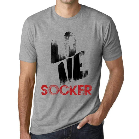 Ultrabasic - Homme T-Shirt Graphique Love SOCKER Gris Chiné
