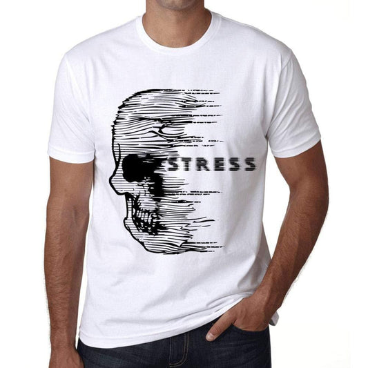 Herren T-Shirt mit grafischem Aufdruck Vintage Tee Anxiety Skull Stress Blanc