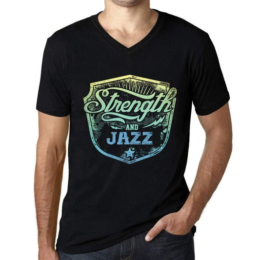 Homme T Shirt Graphique Imprimé Vintage Col V Tee Strength and Jazz Noir Profond