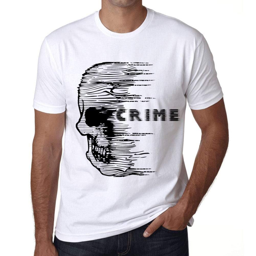 Herren T-Shirt mit grafischem Aufdruck Vintage Tee Anxiety Skull Crime Blanc