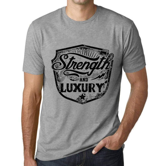 Herren T-Shirt Graphique Imprimé Vintage Tee Stärke und Luxus Gris Chiné