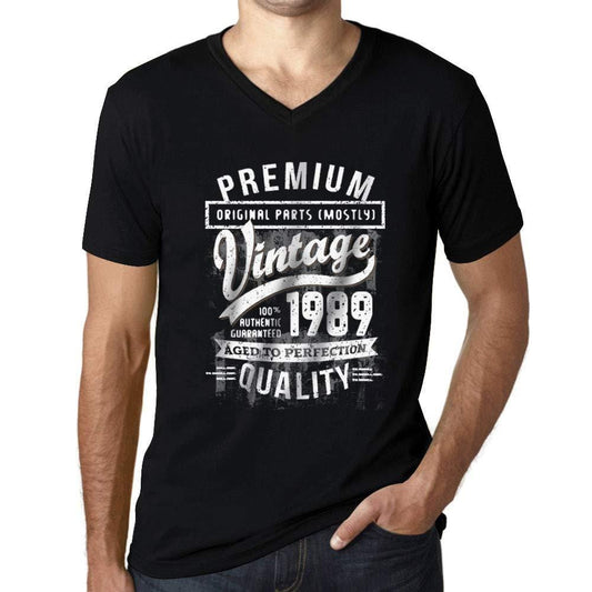 Ultrabasic Homme Graphique Col V Tee Shirt 1989 Aged to Perfection - Cadeau d'anniversaire pour 30 Ans Noir Profond