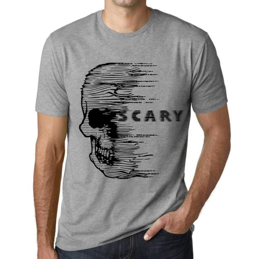 Herren T-Shirt mit grafischem Aufdruck Vintage Tee Anxiety Skull Scary Gris Chiné