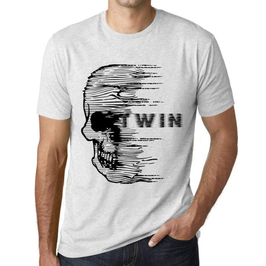 Herren T-Shirt mit grafischem Aufdruck Vintage Tee Anxiety Skull Twin Blanc Chiné