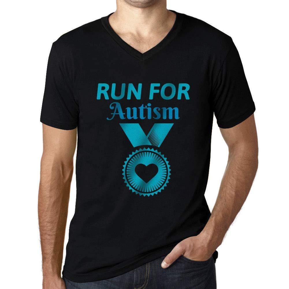 Homme Graphique Col V Tee Shirt Run for Autism Noir Profond