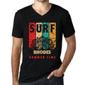 Men's Graphic T-Shirt V Neck Surf Summer Time RHODES Deep Black