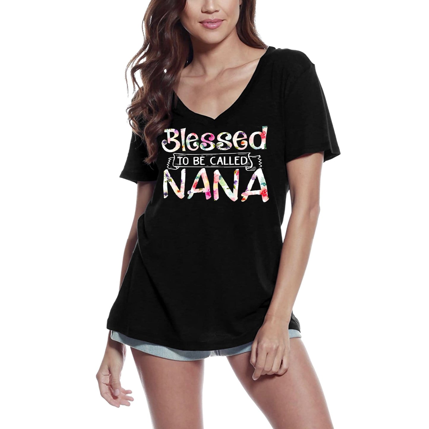 ULTRABASIC T-Shirt Col V Femme Béni d'être Appelé Nana Tee Shirt
