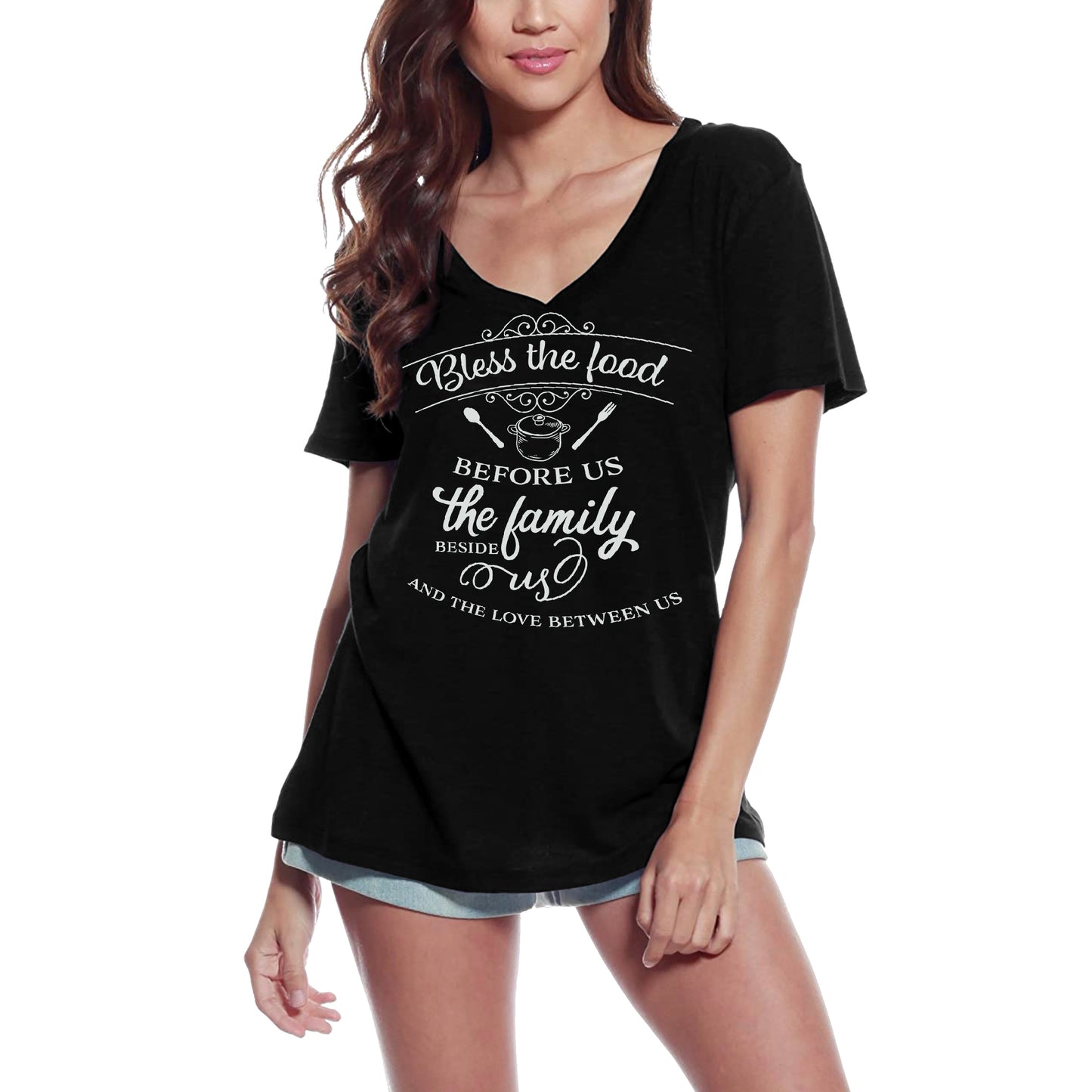 ULTRABASIC Damen T-Shirt Bless the Food – Kurzarm-T-Shirt-Oberteile