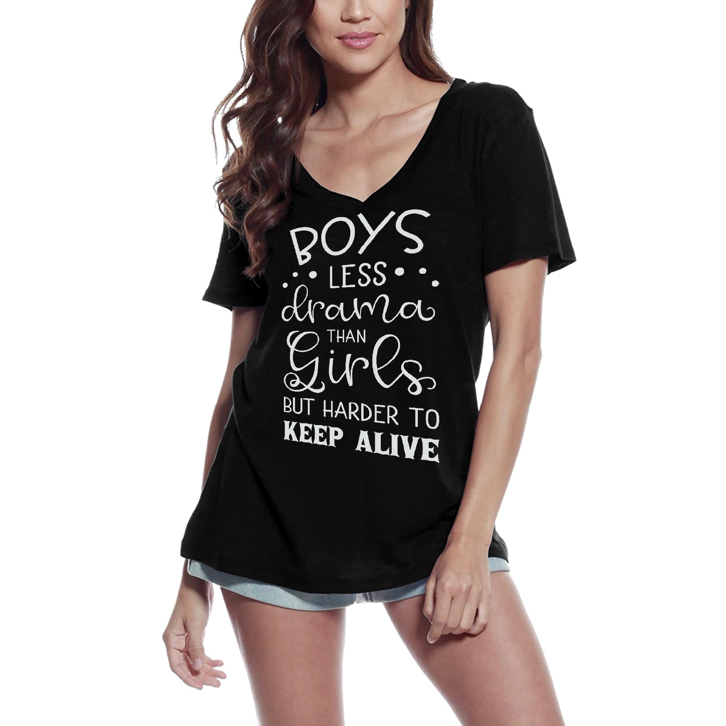ULTRABASIC Damen-T-Shirt für Jungen, weniger Drama als Mädchen – kurzärmeliges T-Shirt