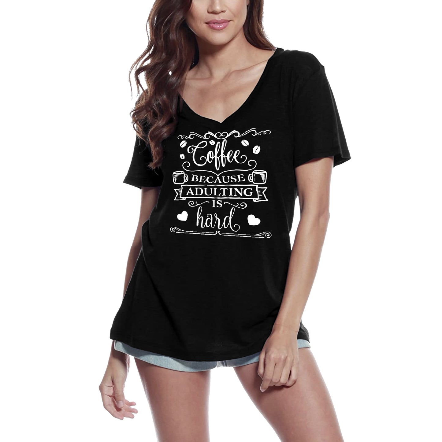 ULTRABASIC Damen T-Shirt Coffee Because Adulting is Hard – Kurzarm-T-Shirt-Oberteile