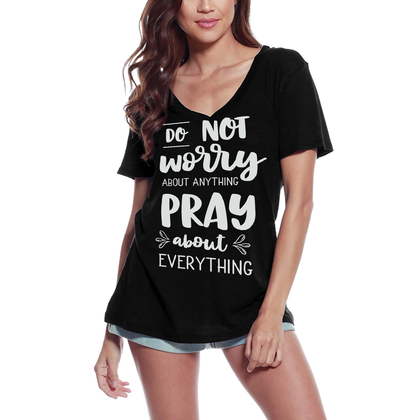 ULTRABASIC Damen-T-Shirt „Do Not Worry About Anything Pray About Everything“-Tops