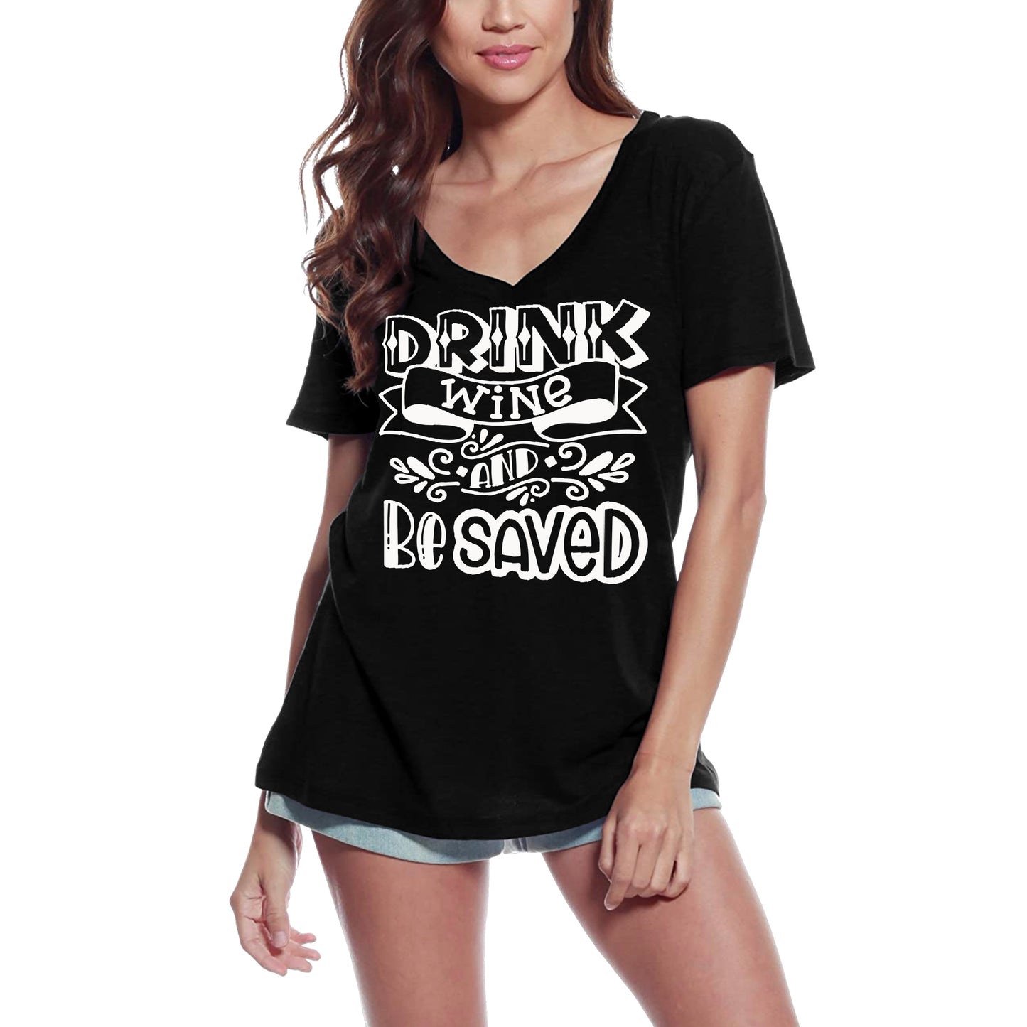 ULTRABASIC Damen T-Shirt Drink Wine and be Saved – Kurzarm-T-Shirt-Oberteile