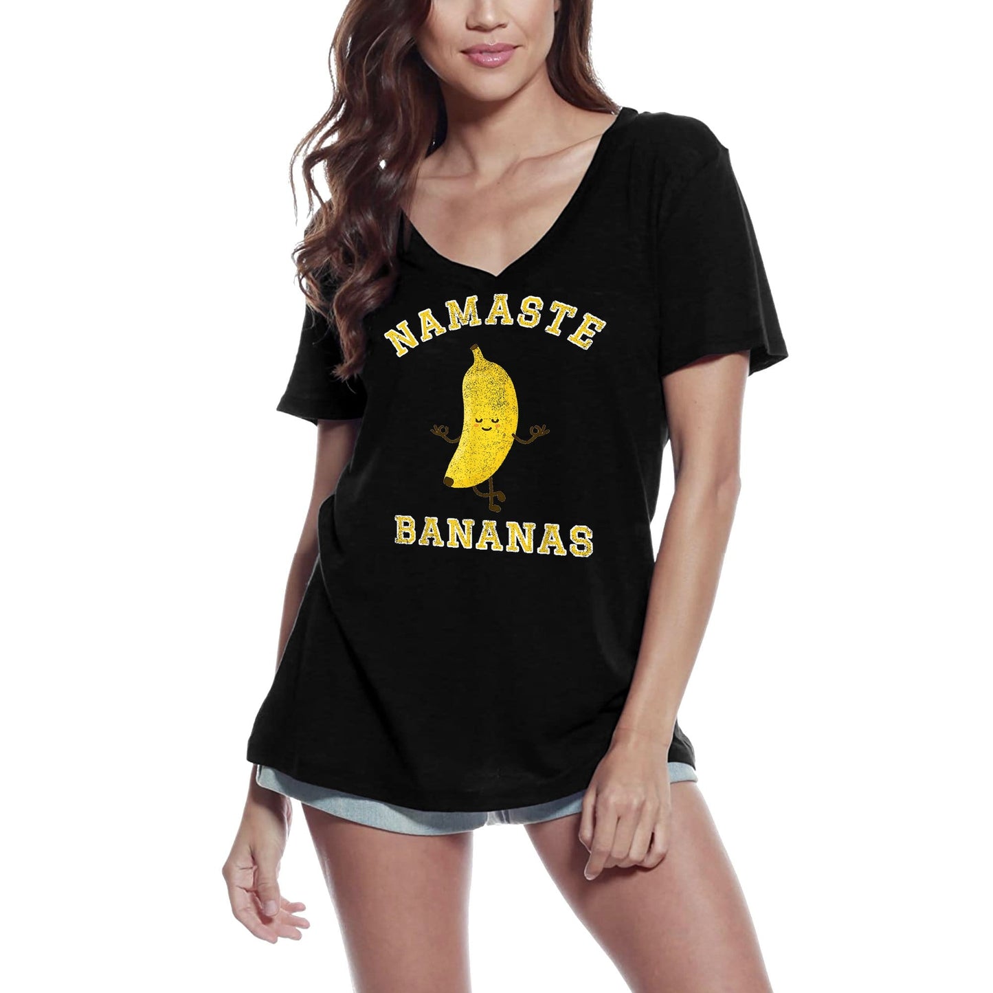 T-Shirt col en V femme ULTRABASIC Namaste bananes-pose de Yoga drôle-T-Shirt de méditation spirituelle