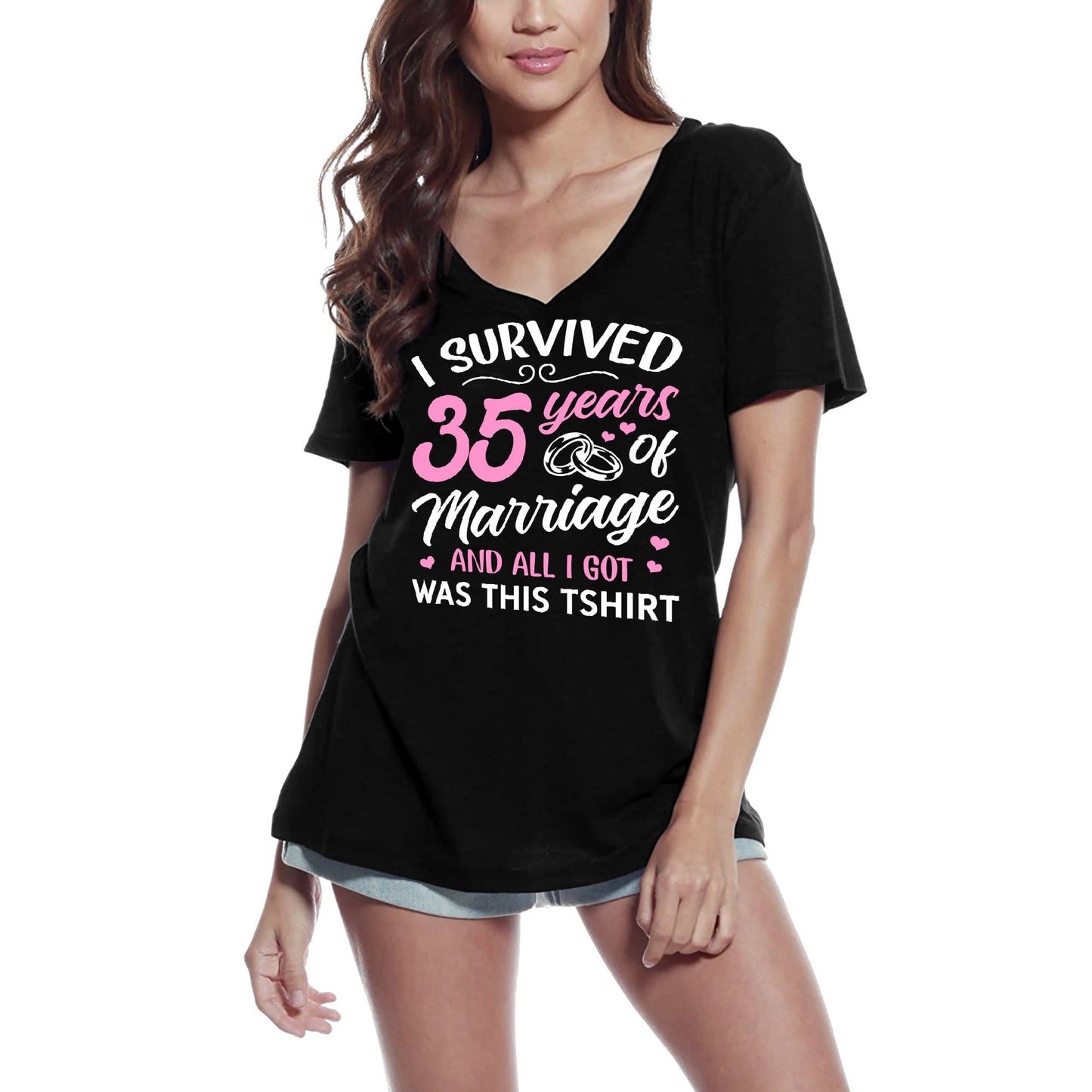 ULTRABASIC Damen-T-Shirt „I Survived 35 Years of Marriage and All I Got is This Tshirt“ – lustiges Jubiläums-T-Shirt