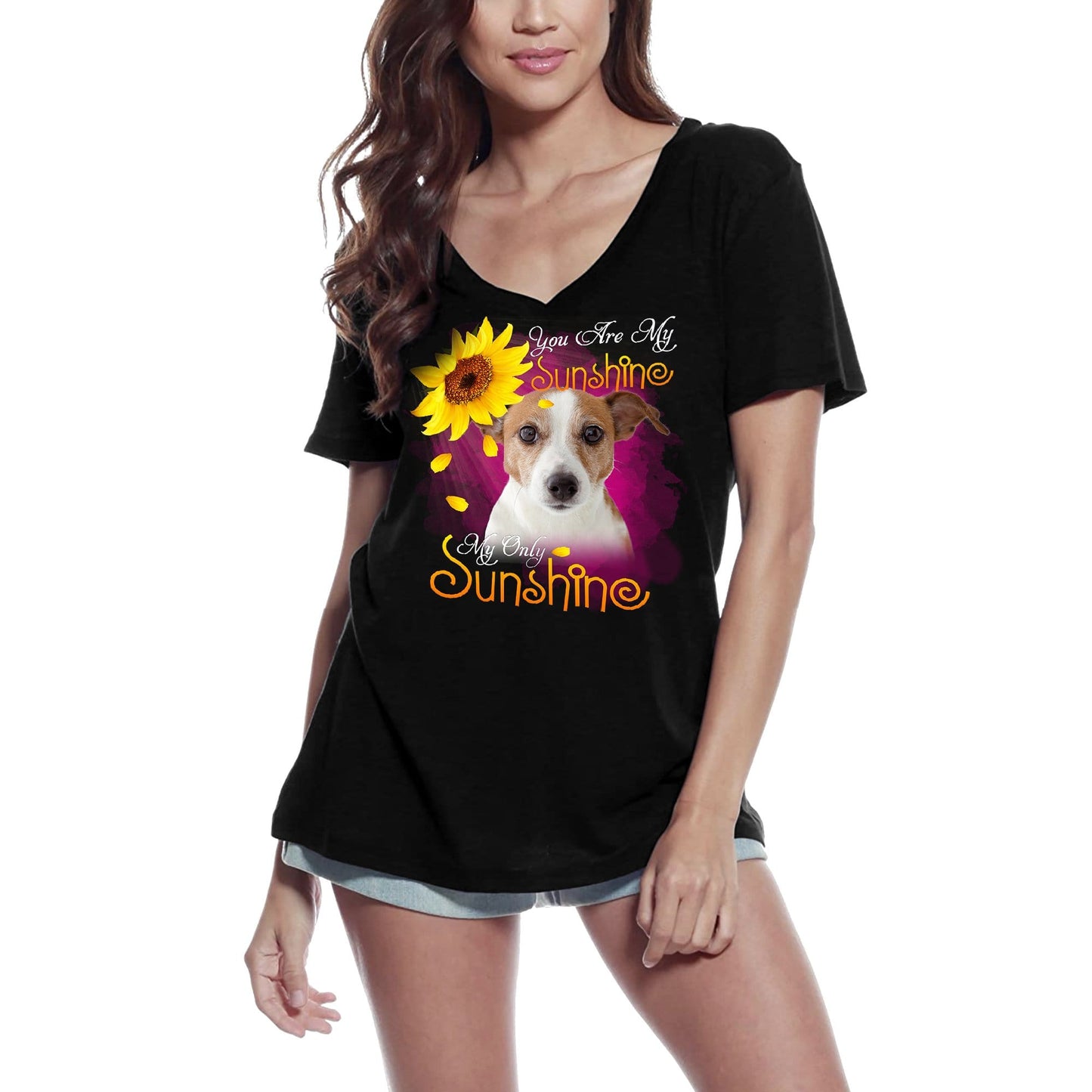 ULTRABASIC Damen-T-Shirt mit V-Ausschnitt My Only Sunshine – Jack Russell Terrier