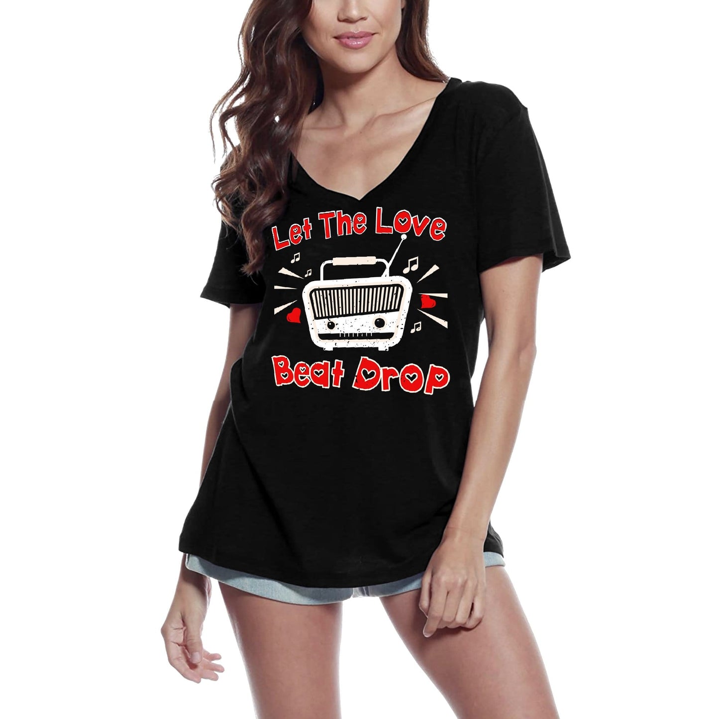 ULTRABASIC Damen T-Shirt Let the Love Beat Drop – Lustiges Valentinstag-Musik-T-Shirt