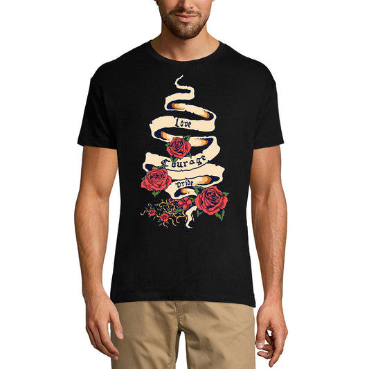 ULTRABASIC Herren-Grafik-T-Shirt Love Courage Pride – Rosen-Spruch-Shirt für Männer