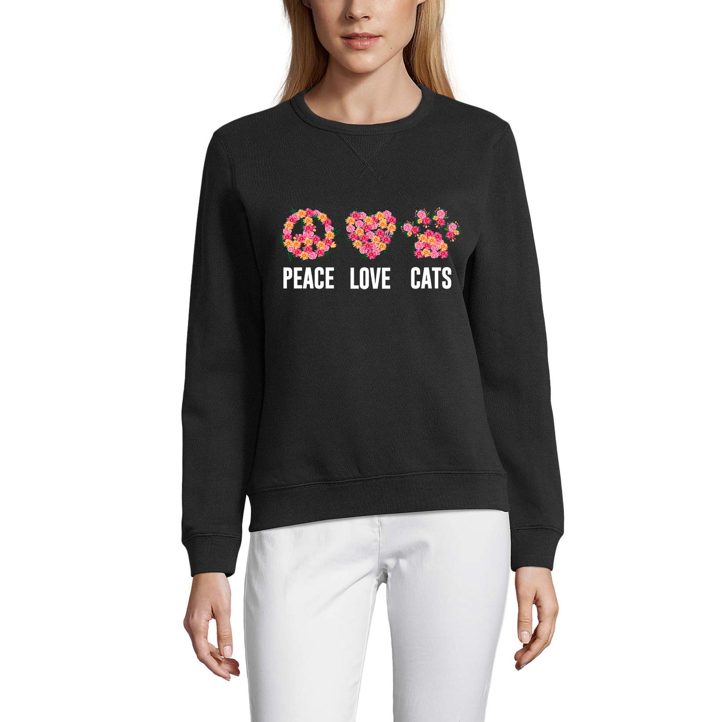 ULTRABASIC Damen Sweatshirt Peace Love Cats – Love Cat Paws – Cute Sully