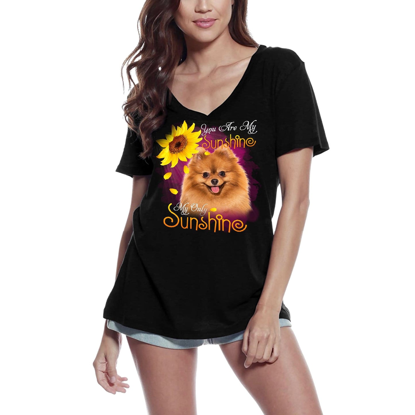 ULTRABASIC Women's V-Neck T-Shirt My Only Sunshine - Poodle - Vintage Shirt