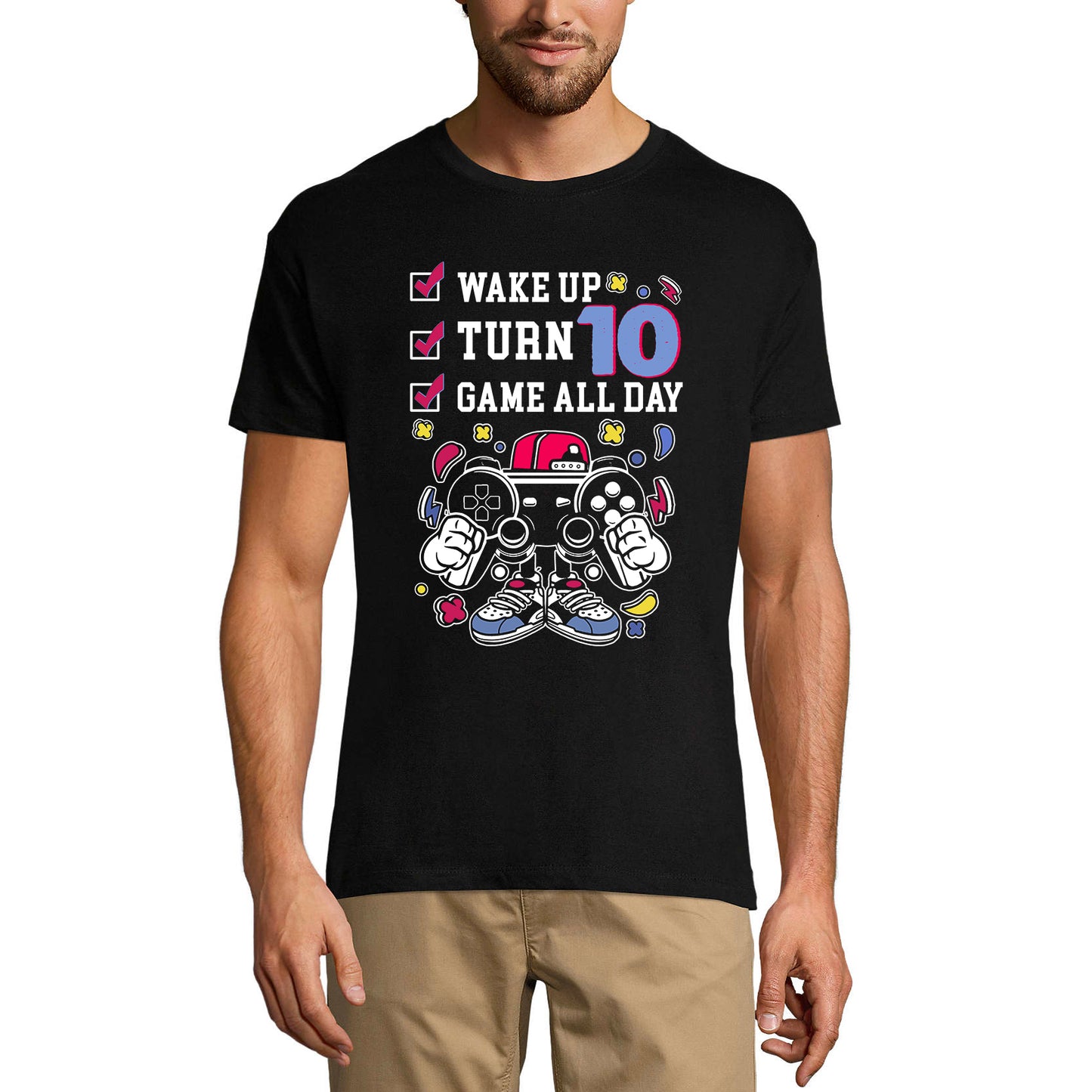 ULTRABASIC Men's Gaming T-Shirt Wake Up Turn 10 Game All Day - 10th Birthday Gift Tee Shirt