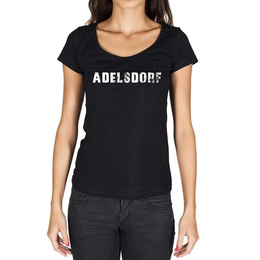 Adelsdorf German Cities Black Womens Short Sleeve Round Neck T-Shirt 00002 - Casual