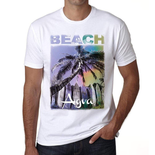 Agva Beach Palm White Mens Short Sleeve Round Neck T-Shirt - White / S - Casual