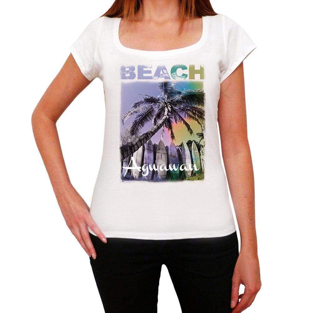 Agwawan Beach Name Palm White Womens Short Sleeve Round Neck T-Shirt 00287 - White / Xs - Casual