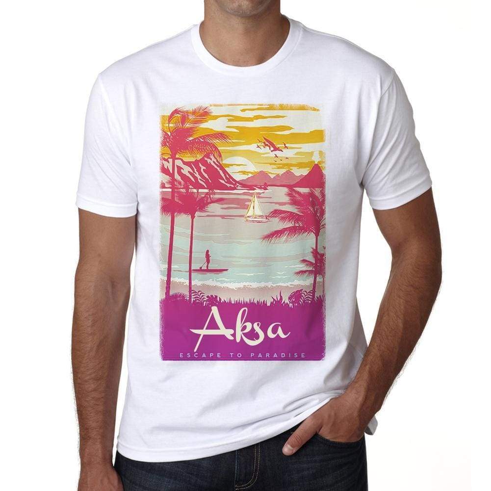 Aksa Escape To Paradise White Mens Short Sleeve Round Neck T-Shirt 00281 - White / S - Casual