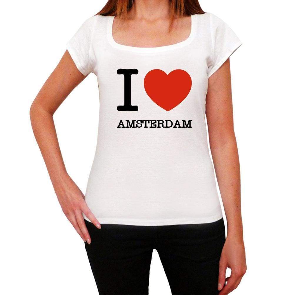 Amsterdam I Love Citys White Womens Short Sleeve Round Neck T-Shirt 00012 - White / Xs - Casual