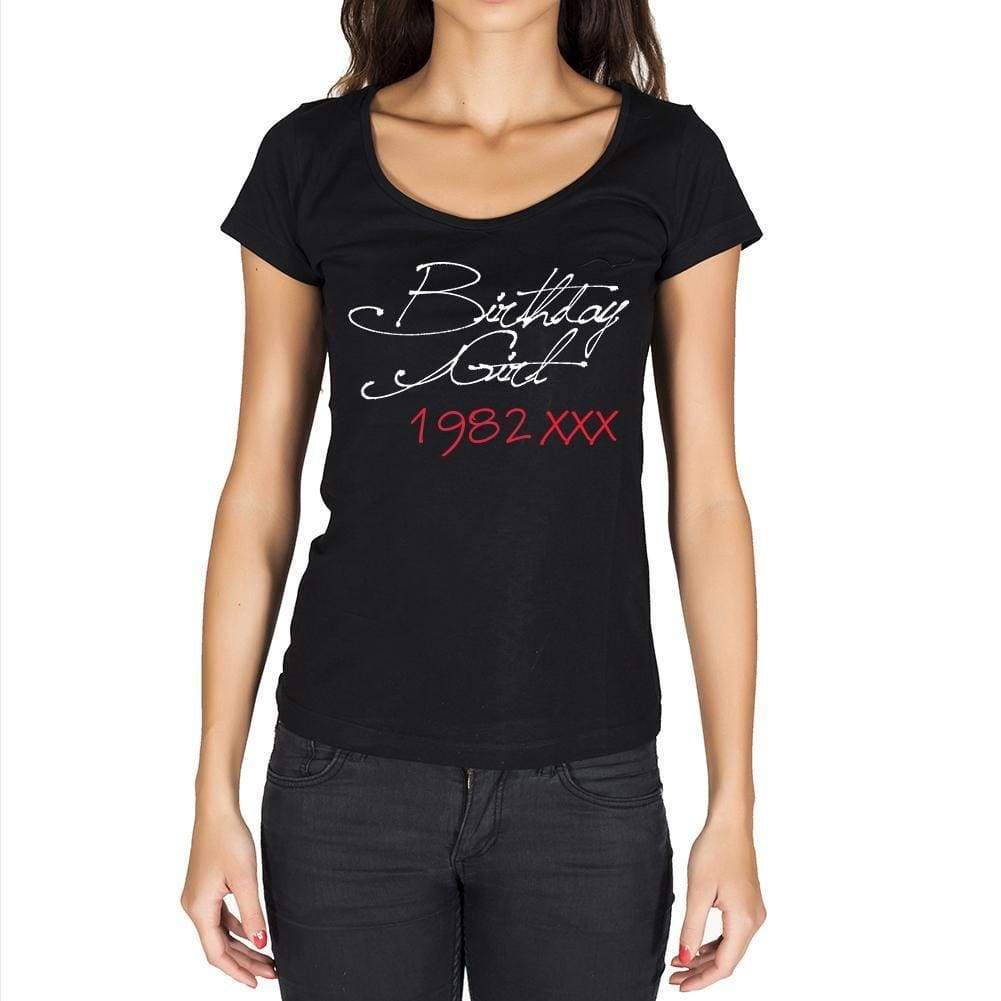 Birthday Girl 1982 Black Womens Short Sleeve Round Neck T-Shirt 00099 - Black / Xs - Casual