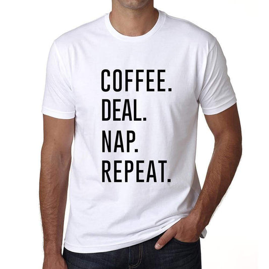 Coffee Deal Nap Repeat Mens Short Sleeve Round Neck T-Shirt 00058 - White / S - Casual