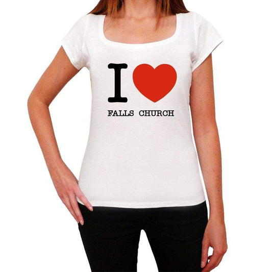 Falls Church I Love Citys White Womens Short Sleeve Round Neck T-Shirt 00012 - White / Xs - Casual