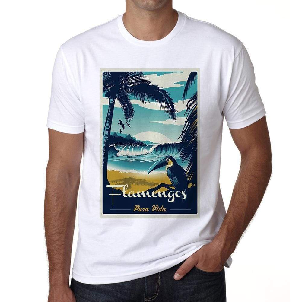 Flamengos Pura Vida Beach Name White Mens Short Sleeve Round Neck T-Shirt 00292 - White / S - Casual