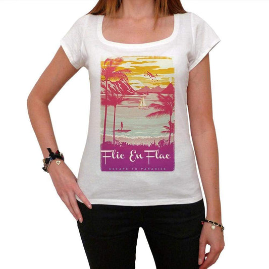 Flic En Flac Escape To Paradise Womens Short Sleeve Round Neck T-Shirt 00280 - White / Xs - Casual