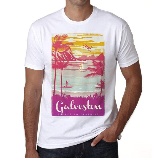 Galveston Escape To Paradise White Mens Short Sleeve Round Neck T-Shirt 00281 - White / S - Casual