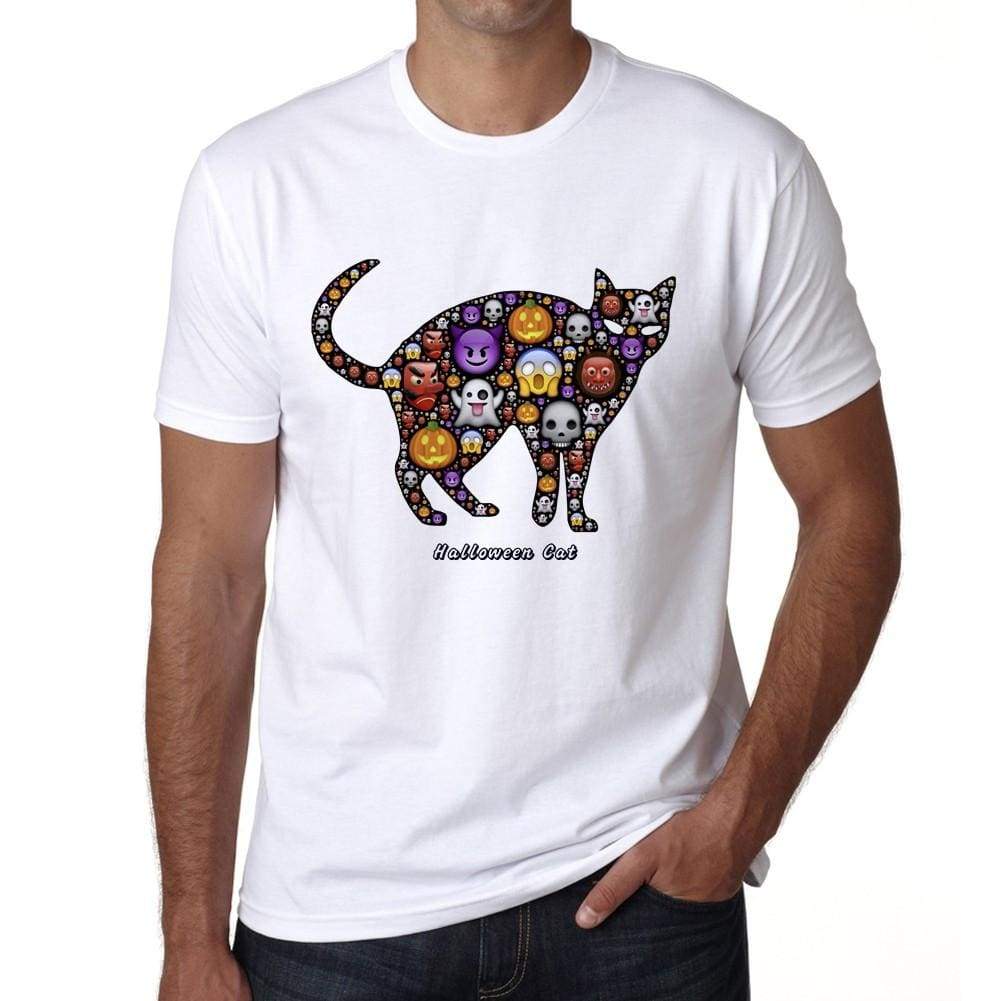 Halloween Cat Tshirt Mens Tee White 100% Cotton 00186