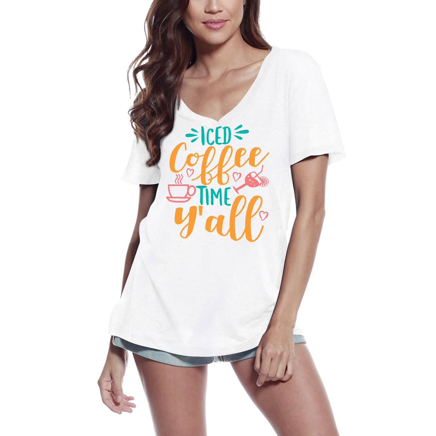 ULTRABASIC Damen T-Shirt Iced Coffee Time Y'all – Kurzarm-T-Shirt-Oberteile