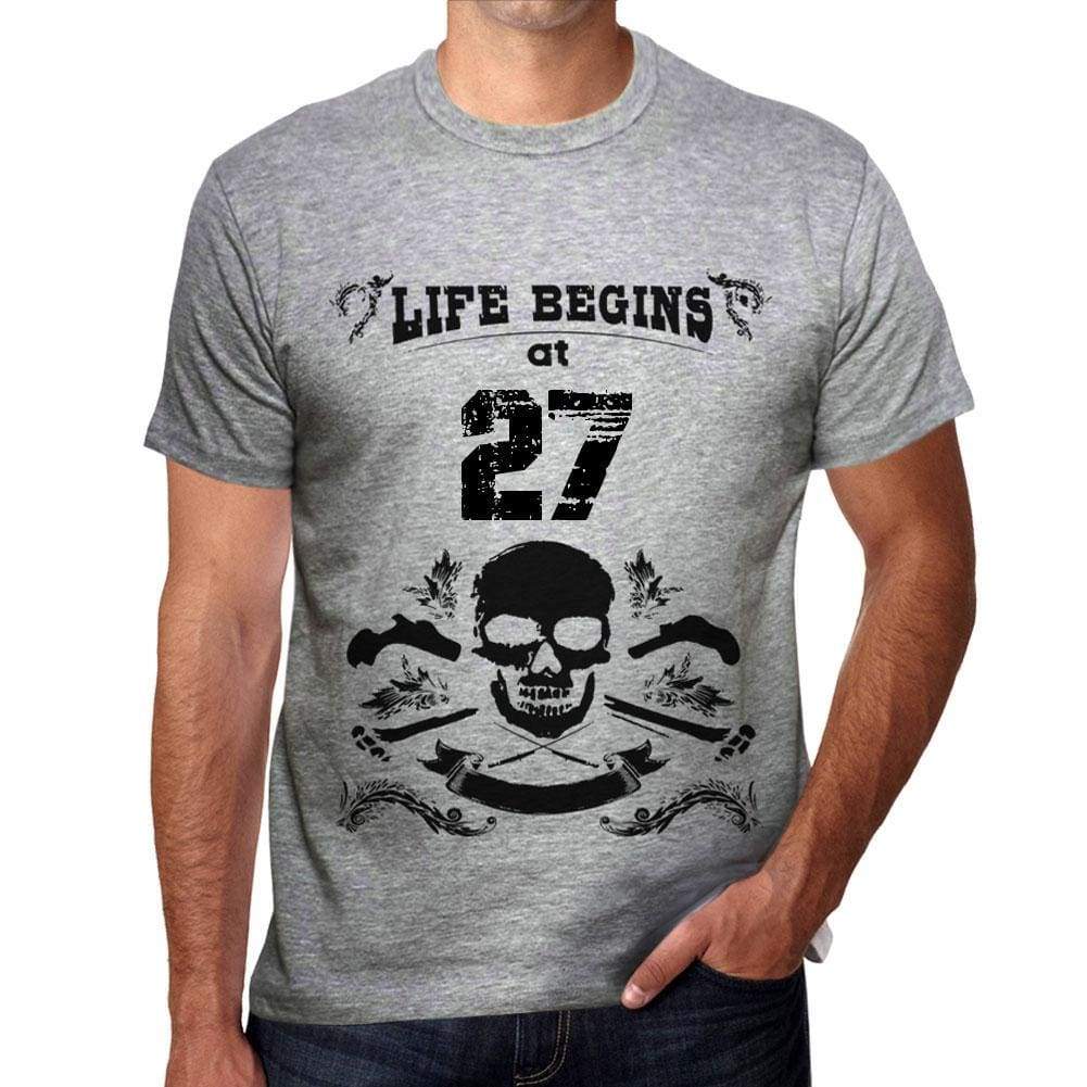 Life Begins At 27 Mens T-Shirt Grey Birthday Gift 00450 - Grey / S - Casual