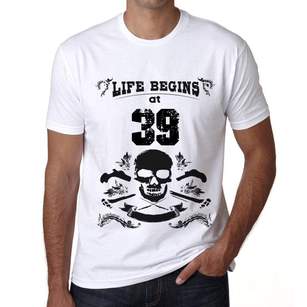 Life Begins At 39 Mens T-Shirt White Birthday Gift 00448 - White / Xs - Casual