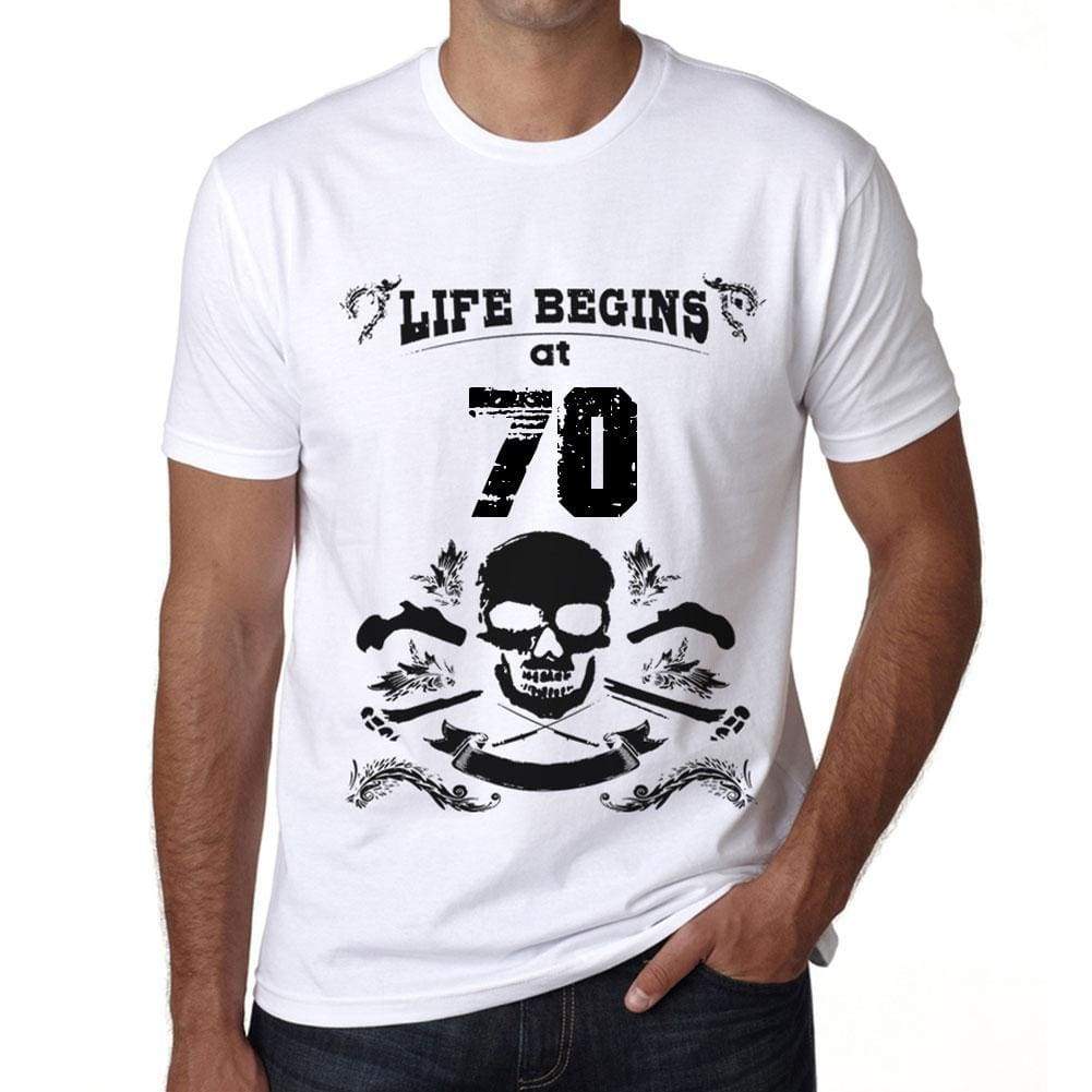 Life Begins At 70 Mens T-Shirt White Birthday Gift 00448 - White / Xs - Casual