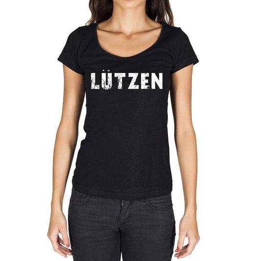Lützen German Cities Black Womens Short Sleeve Round Neck T-Shirt 00002 - Casual