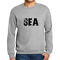 Mens Printed Graphic Sweatshirt Popular Words Sea Grey Marl - Grey Marl / Small / Cotton - Sweatshirts