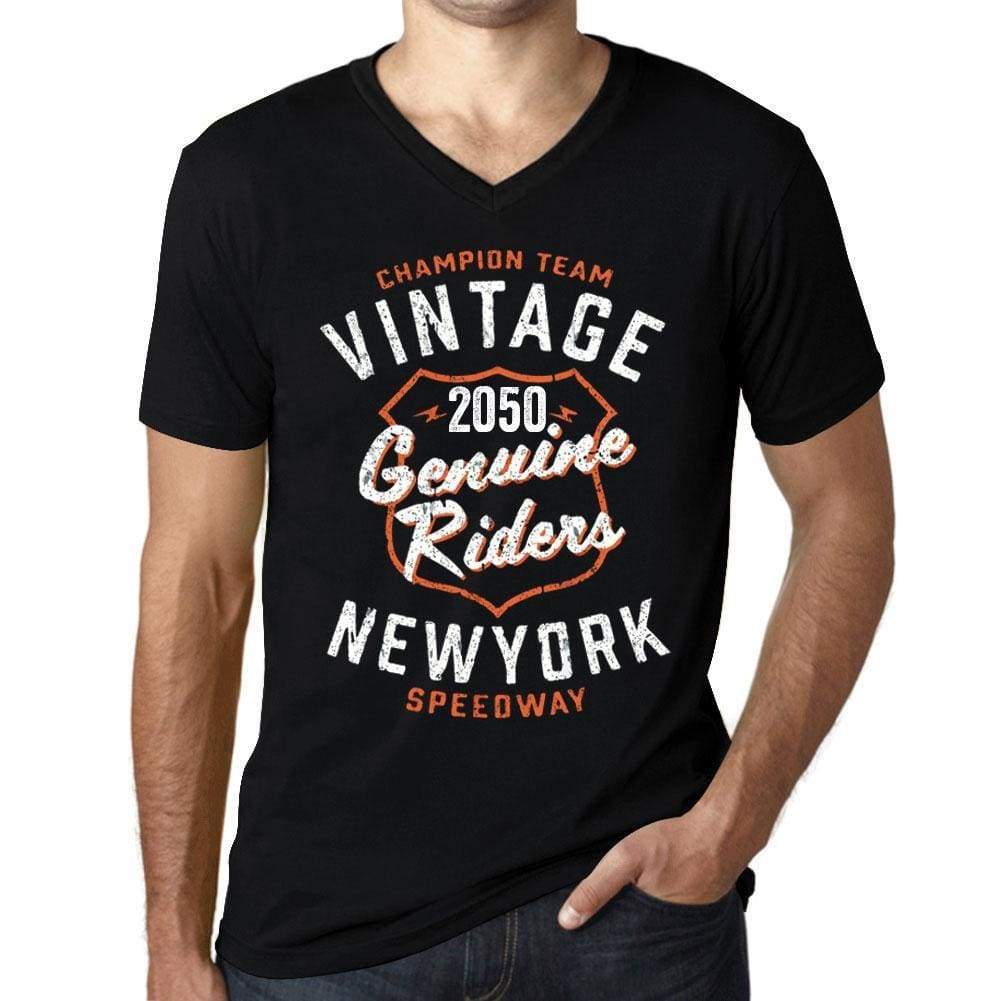 Mens Vintage Tee Shirt Graphic V-Neck T Shirt Genuine Riders 2050 Black - Black / S / Cotton - T-Shirt