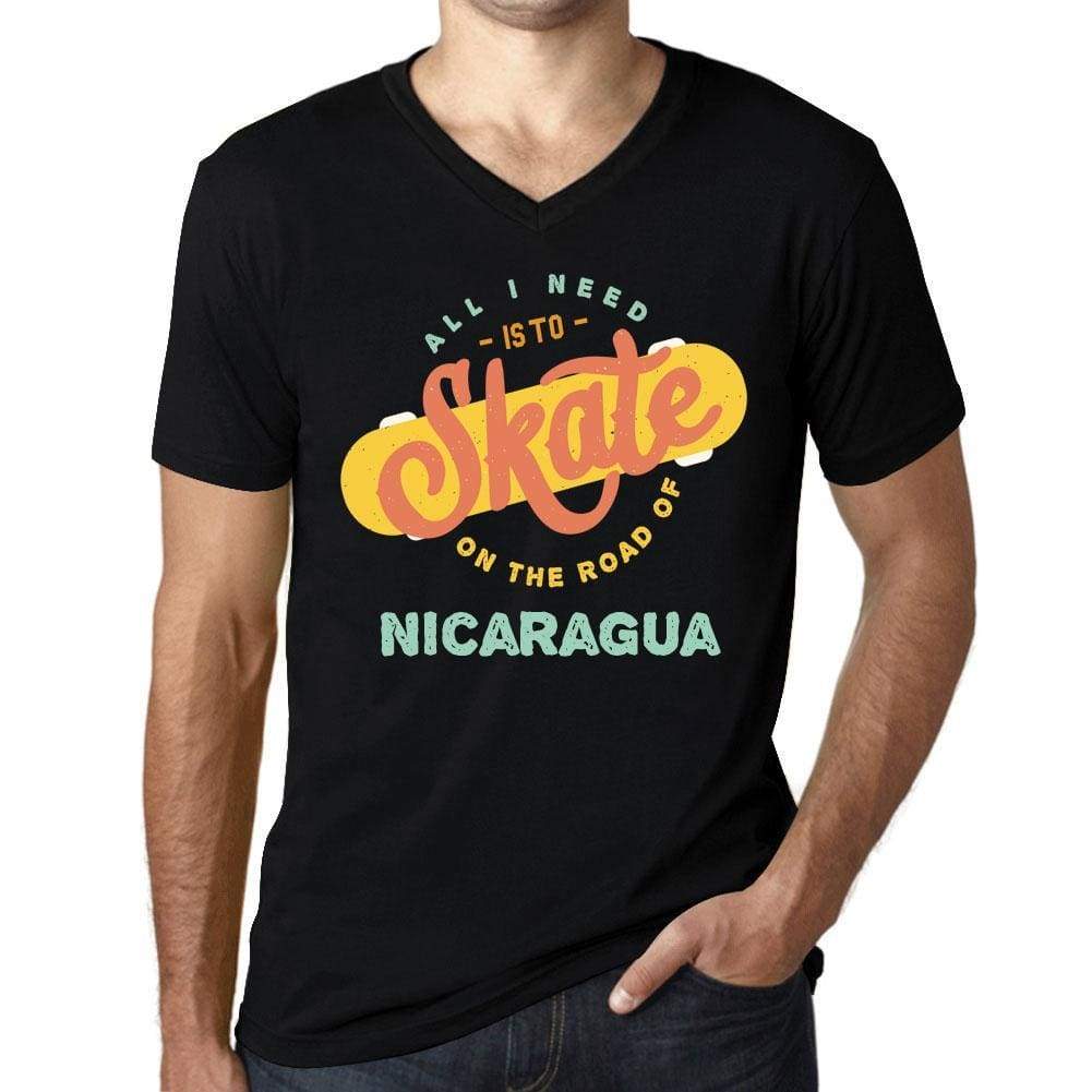 Mens Vintage Tee Shirt Graphic V-Neck T Shirt On The Road Of Nicaragua Black - Black / S / Cotton - T-Shirt
